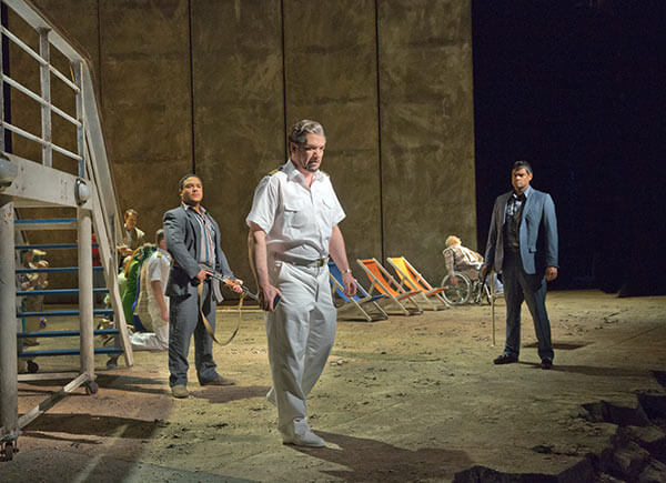 Aubrey Allicock (Mamoud), Paulo Szot (Captain), and Sean Panikkar (Molqi) in The Death of Klinghoffer. Photo credit: Ken Howard/Metropolitan Opera