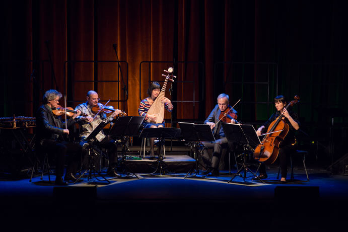 Wu Man with Kronos Quartet (photo: Lenny Gonzales)