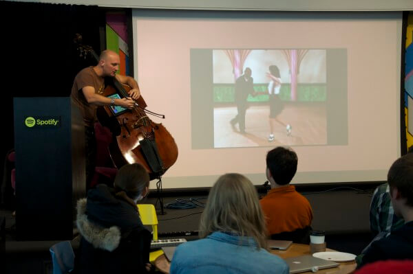 Composer/Bassist Florent Ghys performs at the Lyrics & Language Hackathon, January 2016.