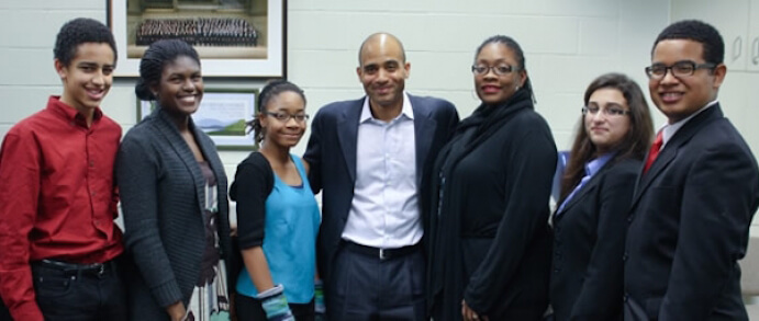 Project STEP students and Mariana Green Hill with BSO cellist Owen Young