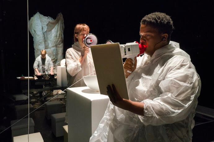 Dustin Donahue, Lucy Dhegrae, Lisa E. Harris (left to right) in Lincoln Center’s production of The Force of Things at the 2018 Mostly Mozart Festival