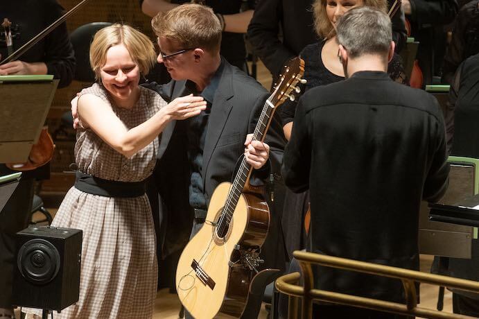 Composer Lotta Wennäkoski with guitarist Petri Kumela--Photo by Sven Tupits