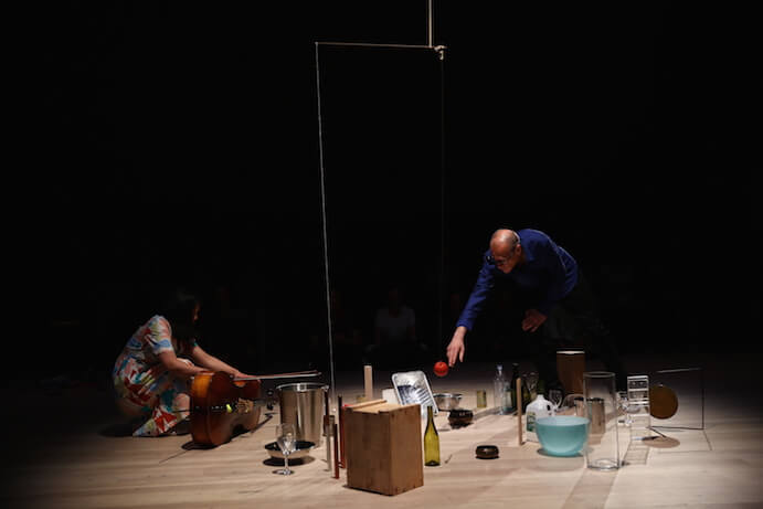 Performance by Christian Marclay and Okkyung Lee, at Whitney Museum of American Art, July 19, 2017. Photograph © Paula Court. Alexander Calder (1898–1976), Small Sphere and Heavy Sphere, 1932/33. Iron, wood, cord, thread, rod, paint, and impedimenta, 317.5 cm h.; dimensions variable. Calder Foundation, New York; Mary Calder Rower Bequest, 2011. © 2017 Calder Foundation, New York / Artists Rights Society (ARS), New York.