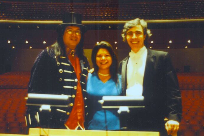 Composer Brent Michael Davids, journalist Patty Talahongva, and conductor David Lockington in Phoenix Symphony Hall. Photo courtesy of the composer.