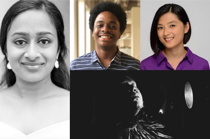 Clockwise: Shruthi Rajasekar (Photo by Alia Rose Photography), Chevall Pryce (Photo courtesy of the author), Hon Ki Cheung (Photo by Jon Klemm), Elizabeth A. Baker (Photo courtesy of the artist)