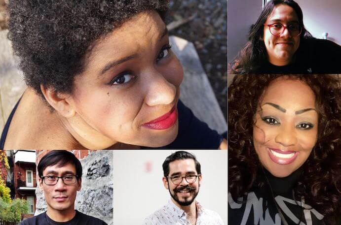 Clockwise: A. Kori Hill (Photo courtesy of the author), inti figgis-vizueta (Photo by Ella Joklik), Aisha Staggers (Photo courtesy of the author), Nicolas Lell Benavides (Photo by Karli Cadel), Anthony Tan (Photo courtesy of the author)