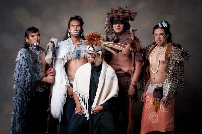 “Clans” from Lowak Shoppala’: Skunk, Bird, Minko, Raccoon and Squirrel-- Photo courtesy Chickasaw Nation