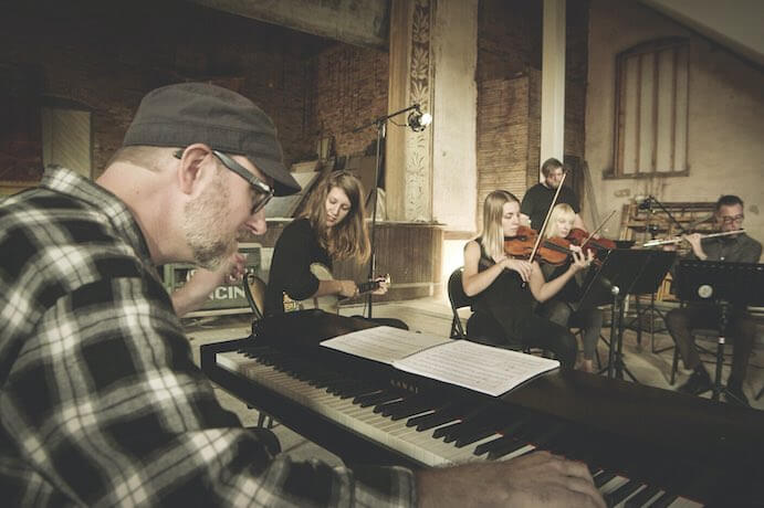 Brian Harnetty and ensemble performing live at the Tecumseh Theater in Shawnee, Ohio--Photo by Kevin Davison