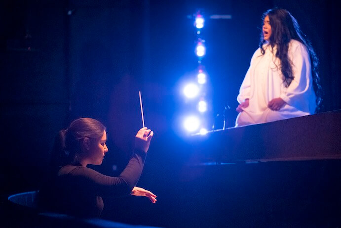 Danielle Jagelski leads Temple University Opera Theater in a November 2022 performance of Nico Muhly's "Dark Sisters" -- Photo by Joseph V. Labolito